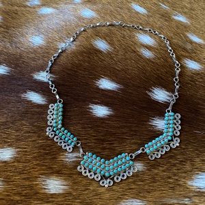 Snake eye Turquoise & Sterling Silver bib necklace